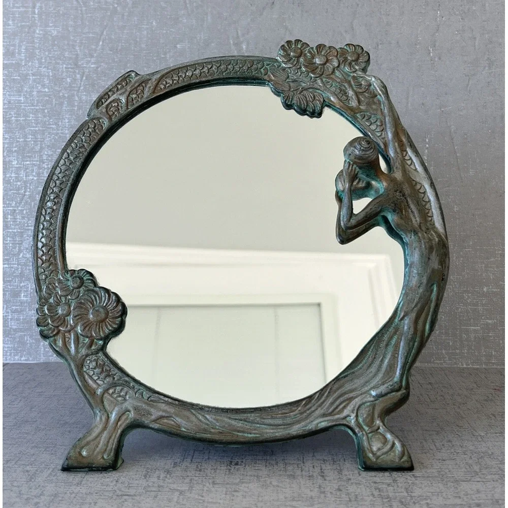 Art Nouveau Tabletop Mirror Woman figure vintage Art Deco